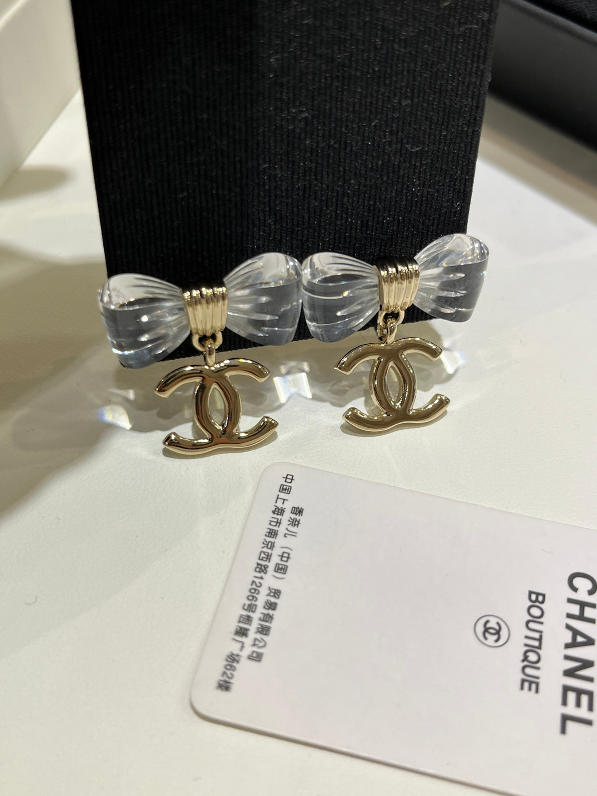 Double-C Emblem Stud Earrings in Gold-Tone – Design 010 close-up detail