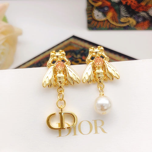 Bee Motif Stud Earrings in Polished Metal-Tone – Design 002 main product view