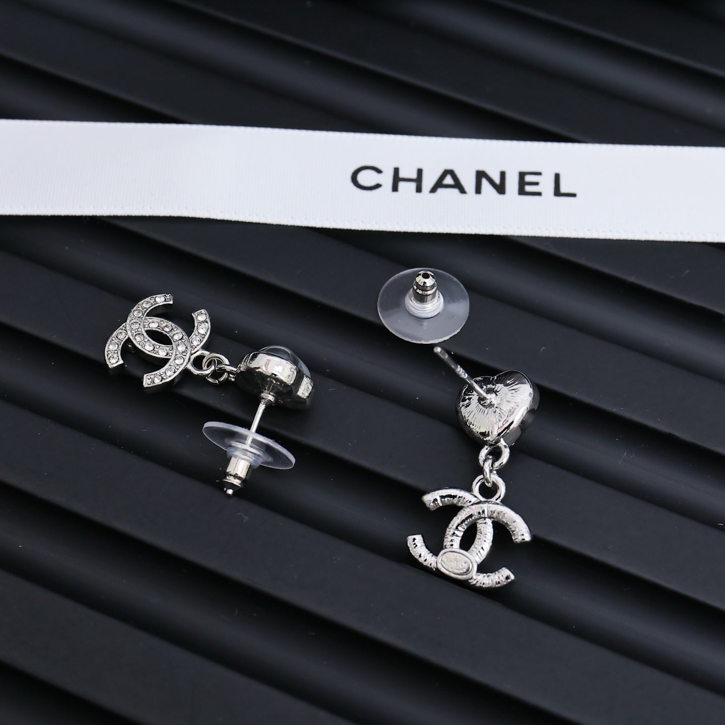 Heart Statement Earrings in Silver-Tone close-up detail