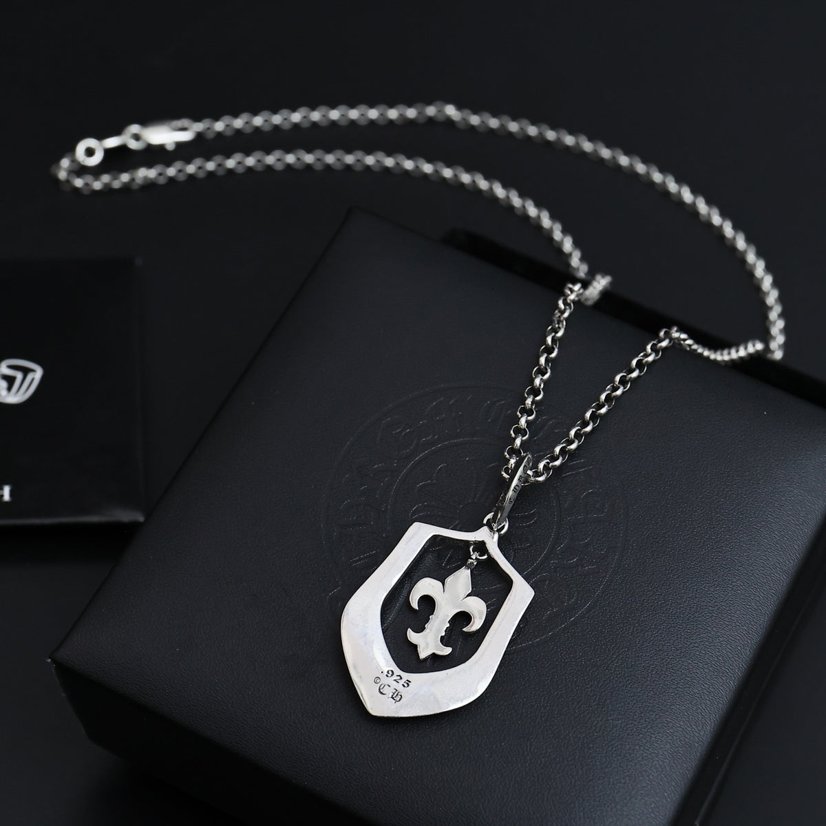 Gothic Emblem Pendant Necklace in Antique Silver-Tone – Design 22 detail view