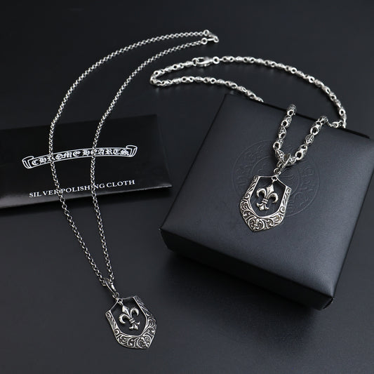 Gothic Emblem Pendant Necklace in Antique Silver-Tone – Design 22 main product view