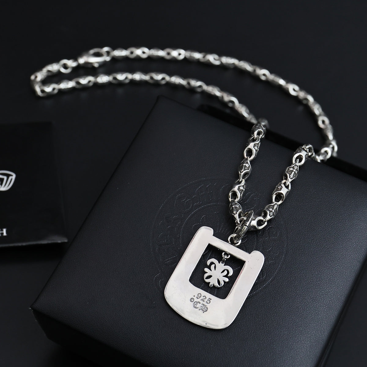 Gothic Emblem Pendant Necklace in Antique Silver-Tone – Design 21 detail view