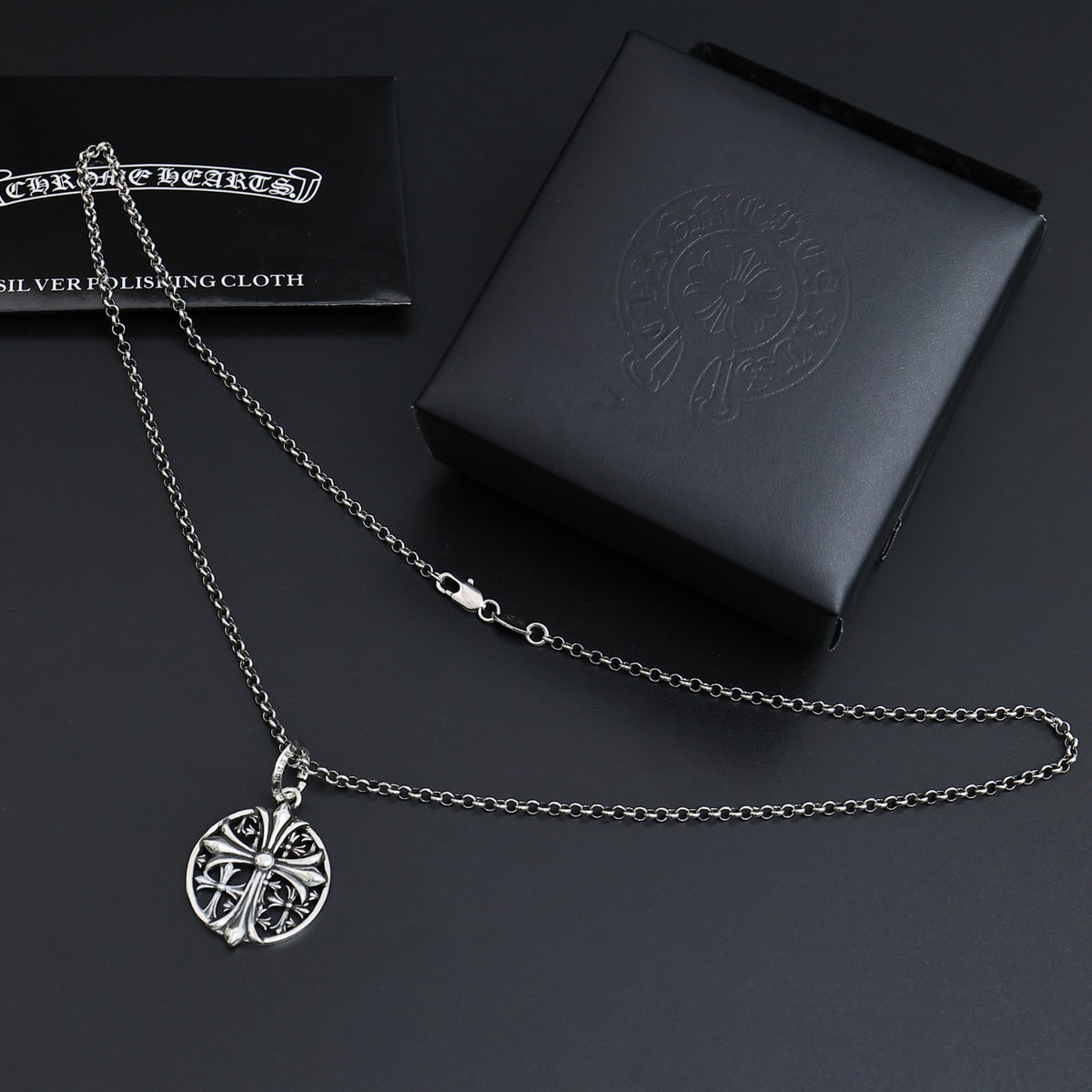 Gothic Emblem Pendant Necklace in Antique Silver-Tone – Design 20 side detail