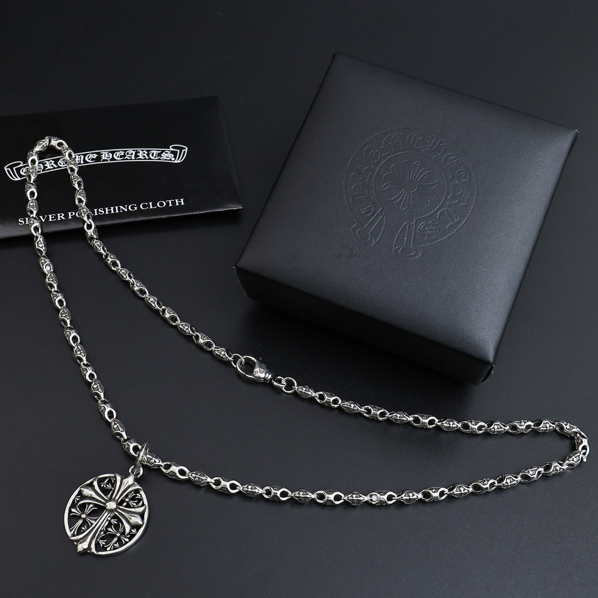 Gothic Emblem Pendant Necklace in Antique Silver-Tone – Design 20 close-up detail