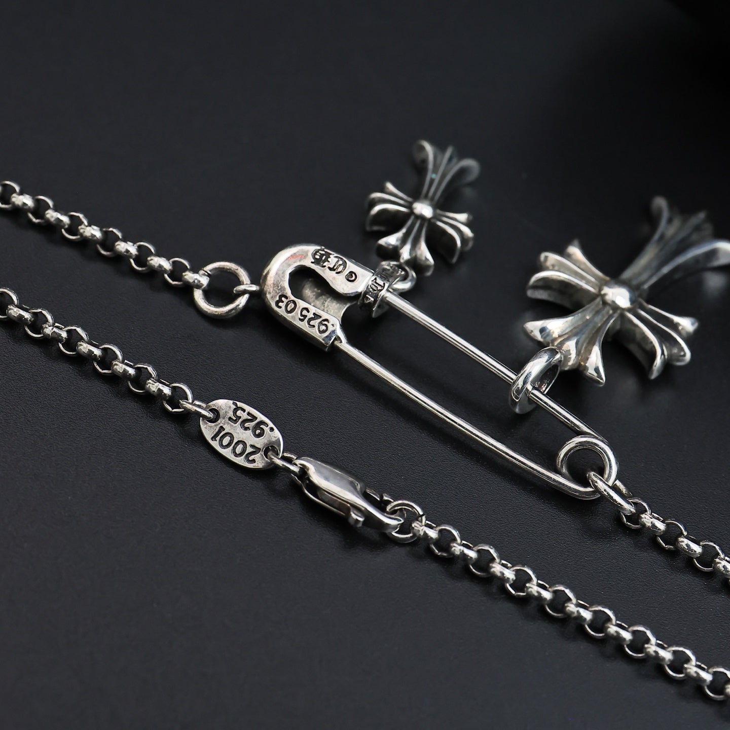 Gothic Emblem Pendant Necklace in Antique Silver-Tone – Design 19 styled product view