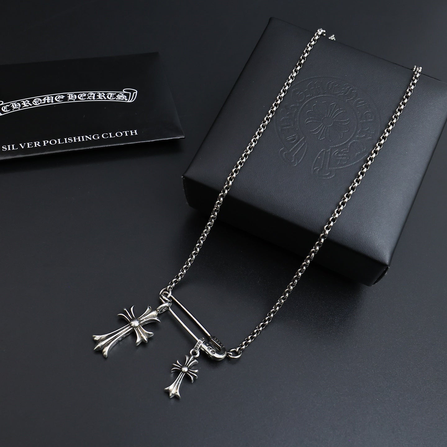 Gothic Emblem Pendant Necklace in Antique Silver-Tone – Design 04 main product view