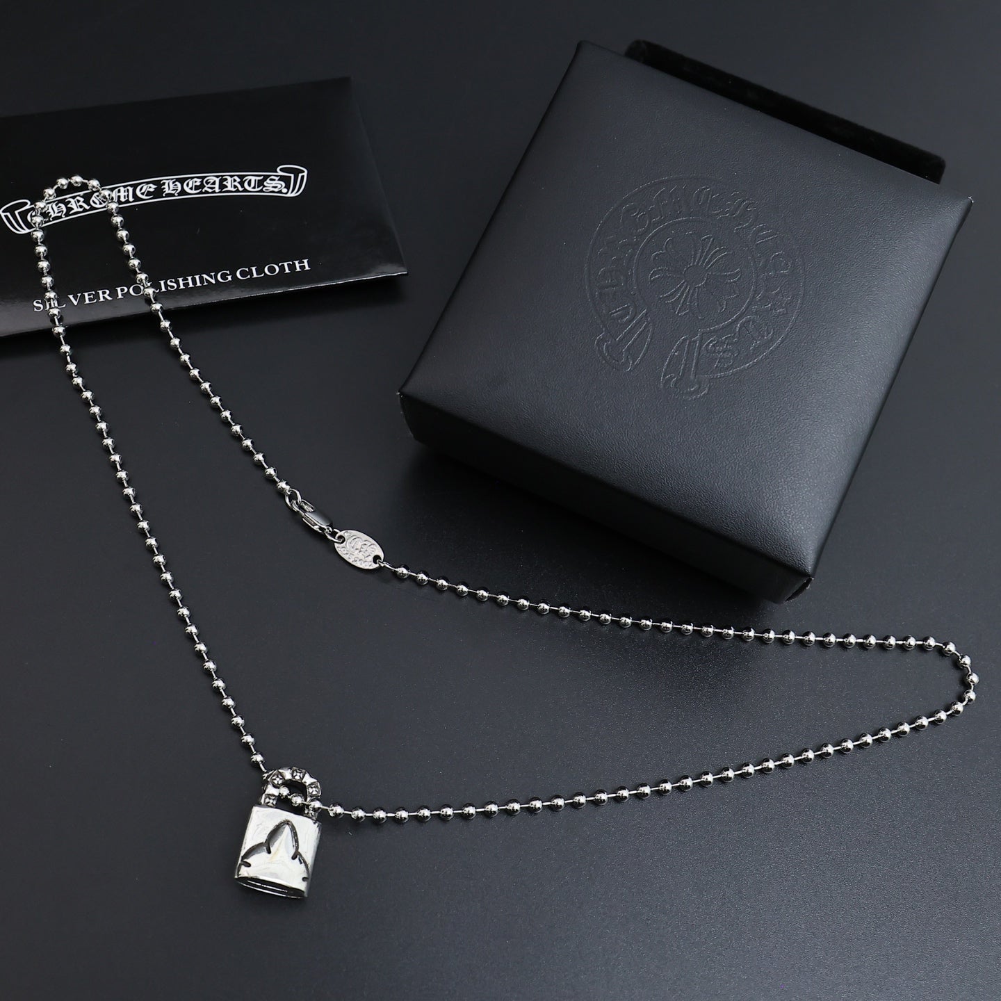 Gothic Emblem Pendant Necklace in Antique Silver-Tone – Design 03 side detail