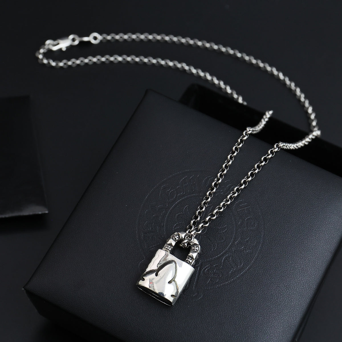 Gothic Emblem Pendant Necklace in Antique Silver-Tone – Design 18 front product view