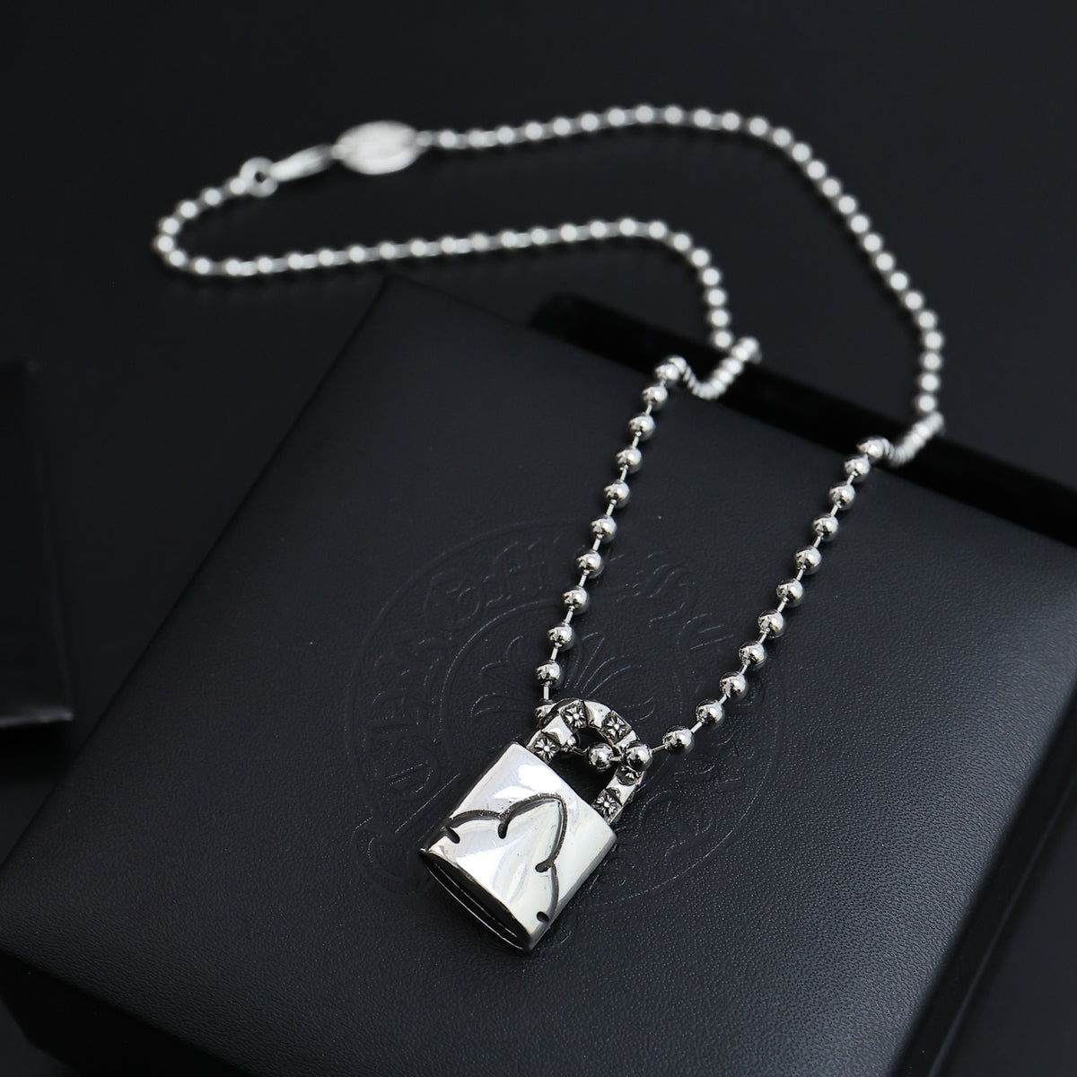 Gothic Emblem Pendant Necklace in Antique Silver-Tone – Design 03 detail view