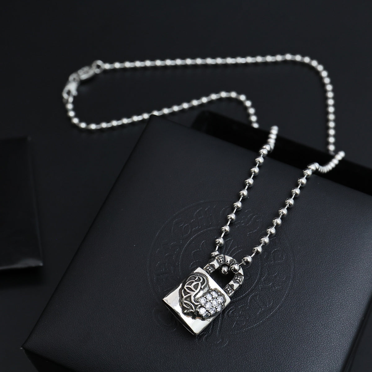 Gothic Emblem Pendant Necklace in Antique Silver-Tone – Design 01 front product view