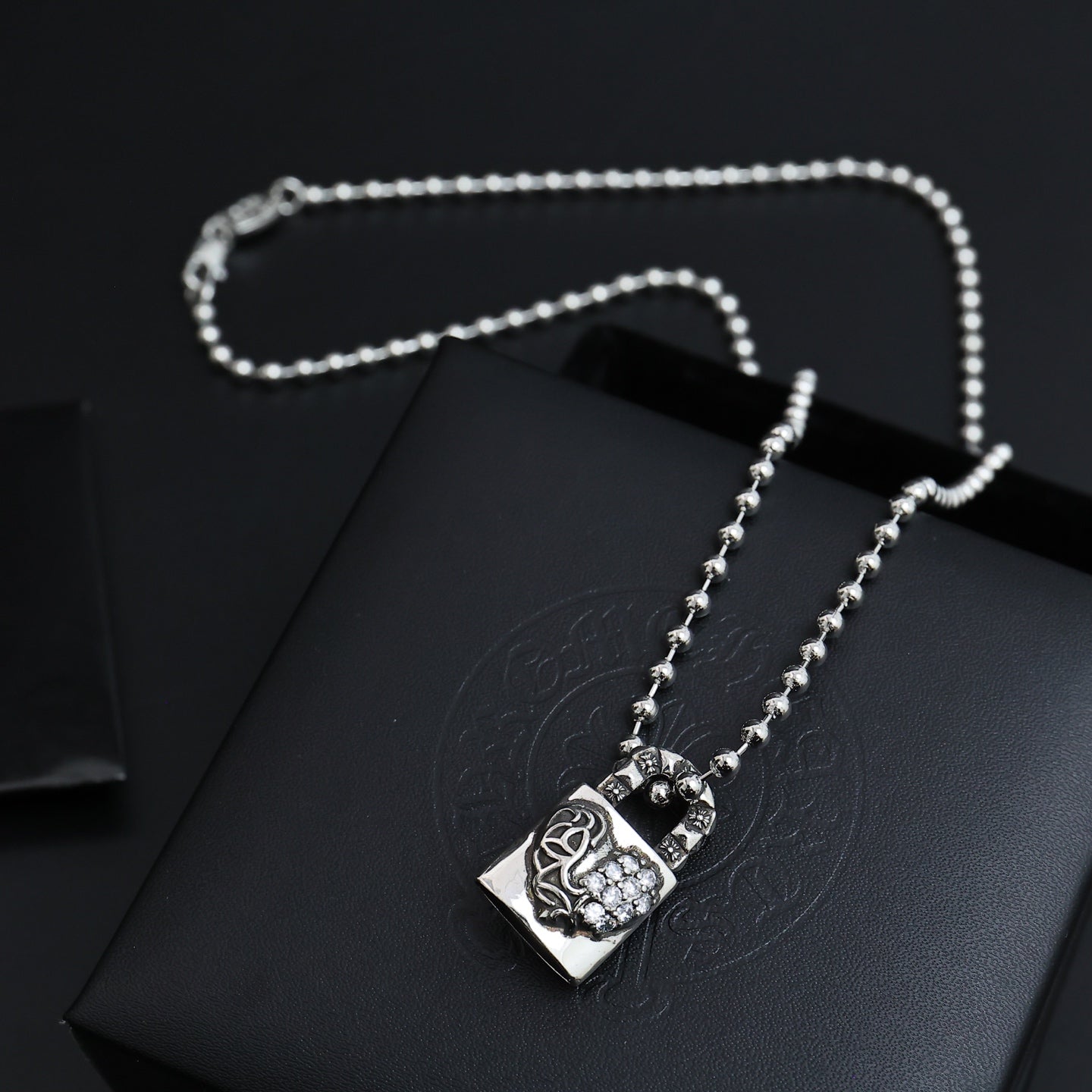 Gothic Emblem Pendant Necklace in Antique Silver-Tone – Design 17 front product view