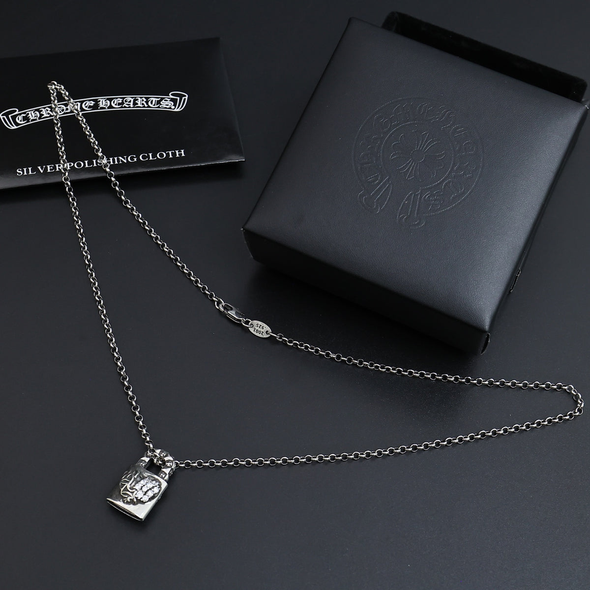 Gothic Emblem Pendant Necklace in Antique Silver-Tone – Design 17 side detail