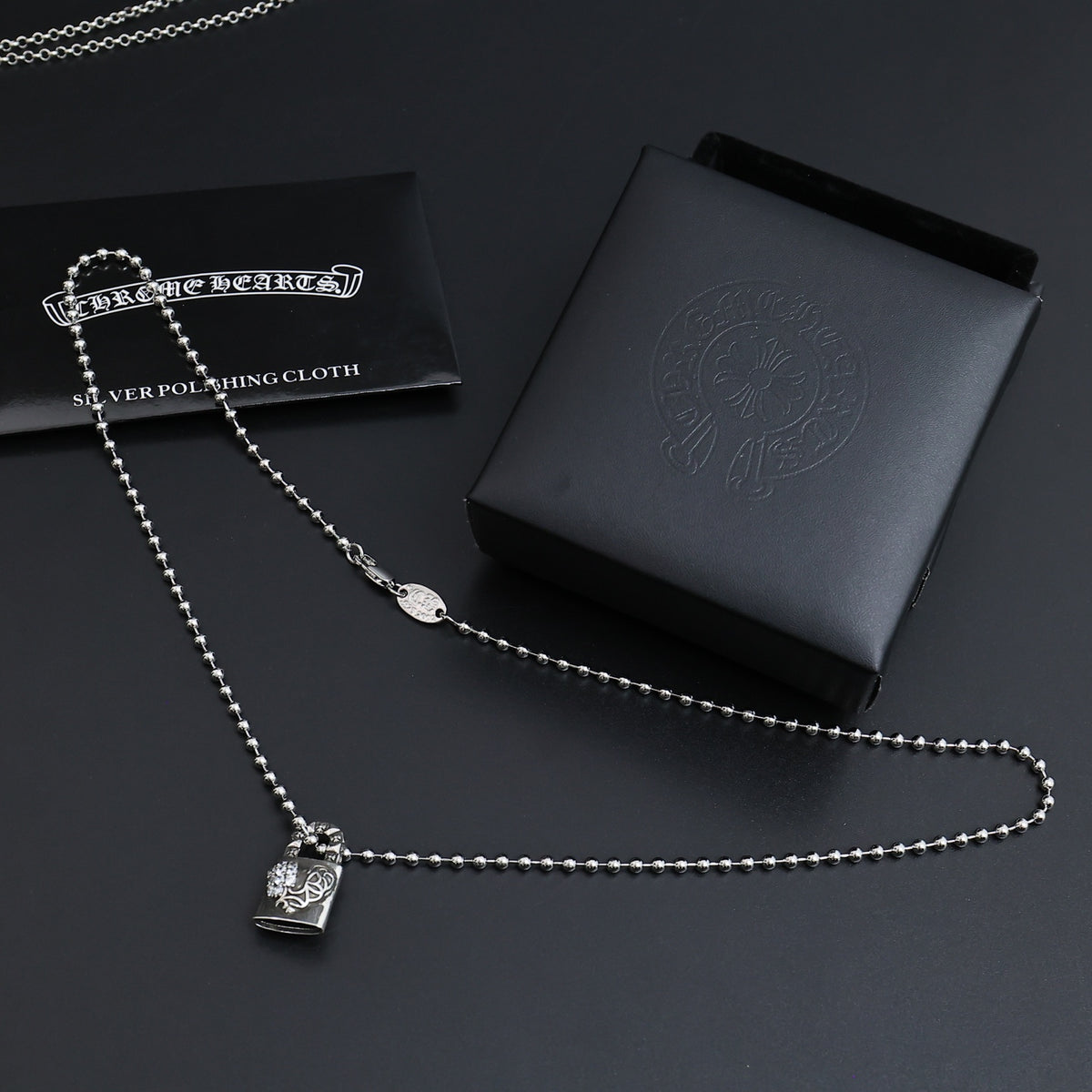 Gothic Emblem Pendant Necklace in Antique Silver-Tone – Design 01 close-up detail