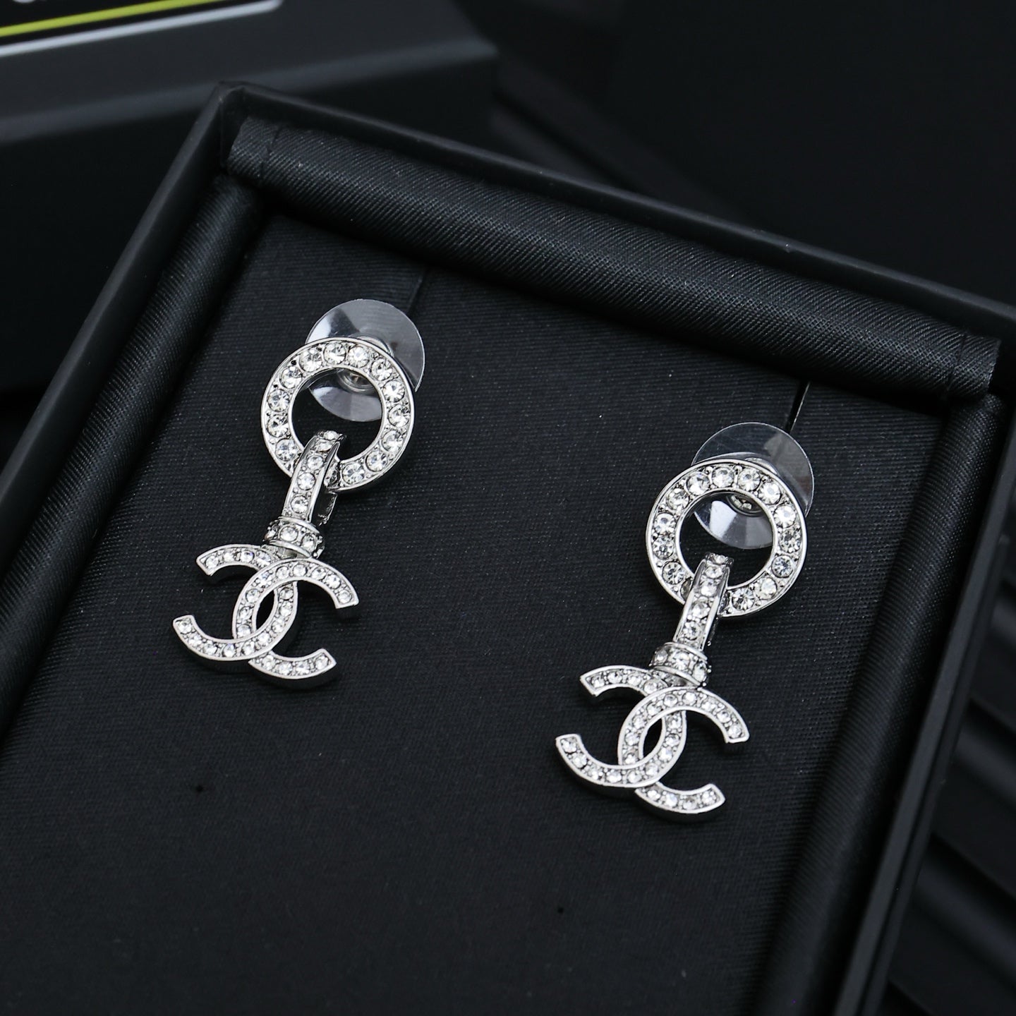 Double-C Emblem Crystal-Accent Statement Earrings – Design 028 front product view