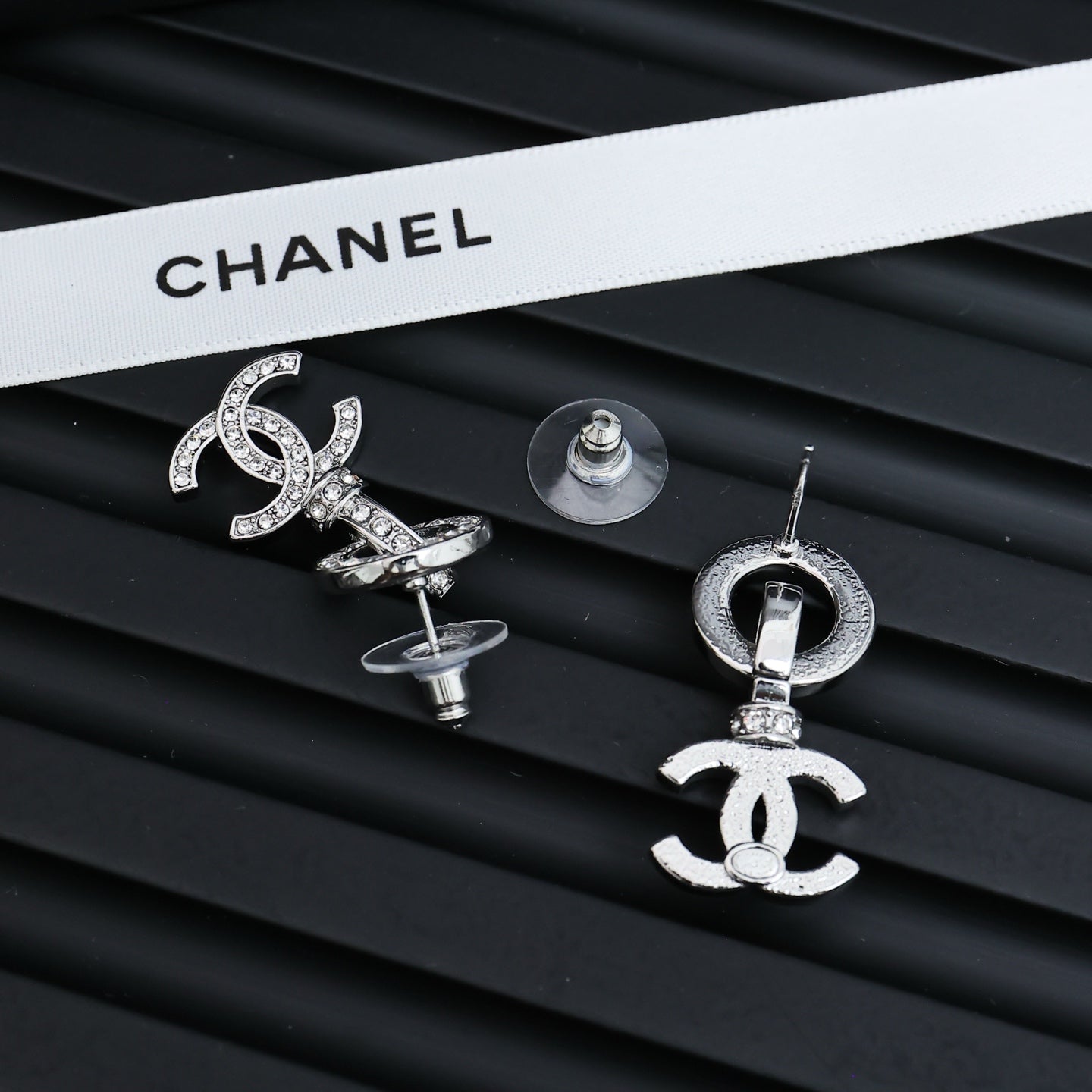 Double-C Emblem Crystal-Accent Statement Earrings – Design 028 side detail