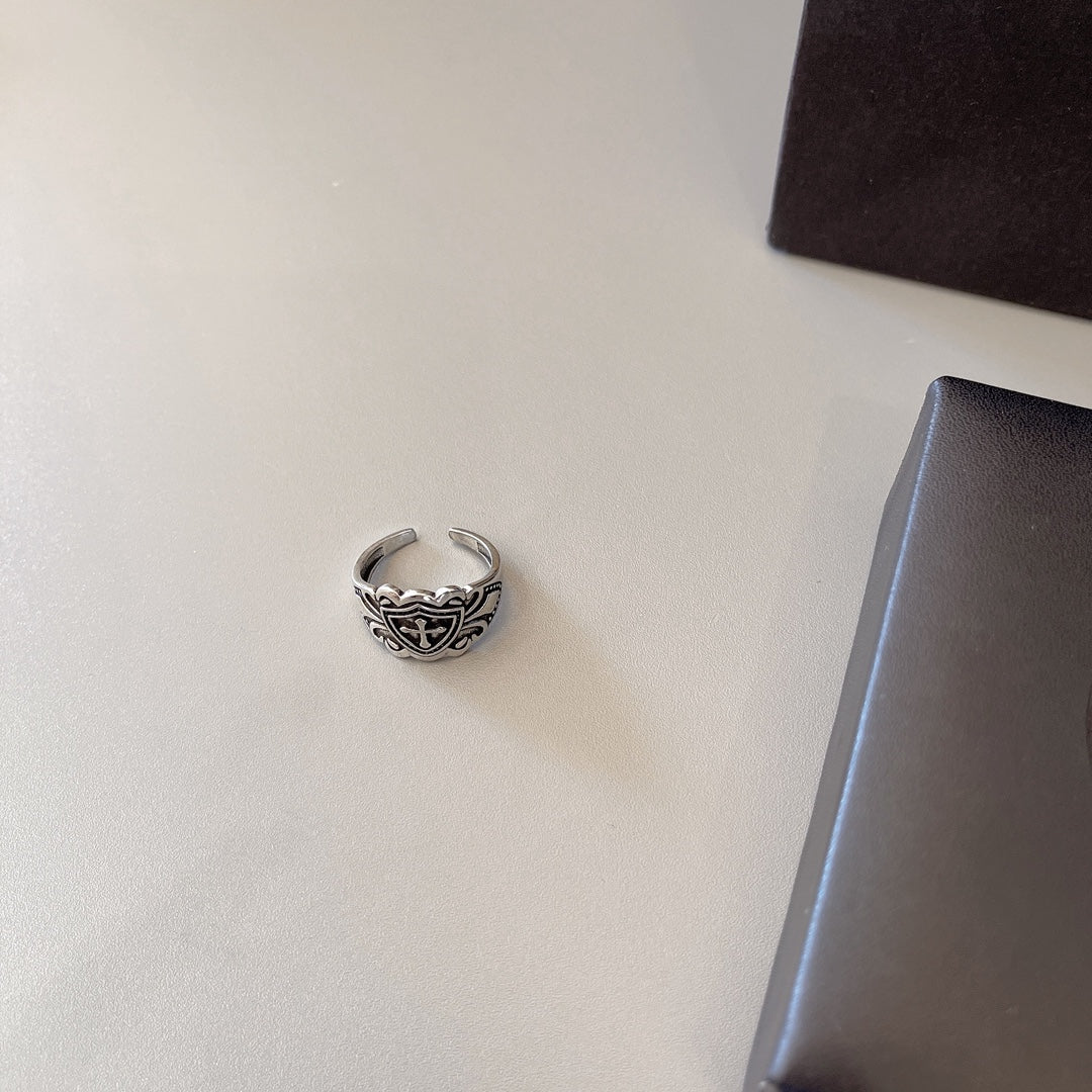 Gothic Emblem Statement Ring in Metal-Tone – Design 02 styled product view