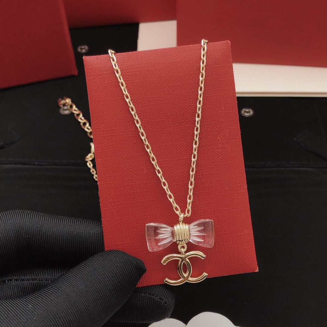 Bow Pendant Necklace in Gold-Tone – Design 006 main product view