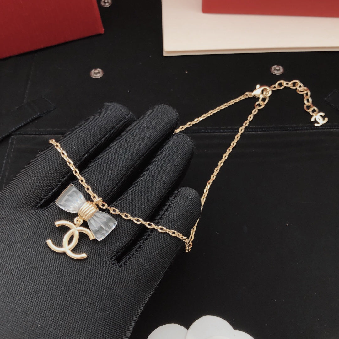 Bow Pendant Necklace in Gold-Tone – Design 006 side detail