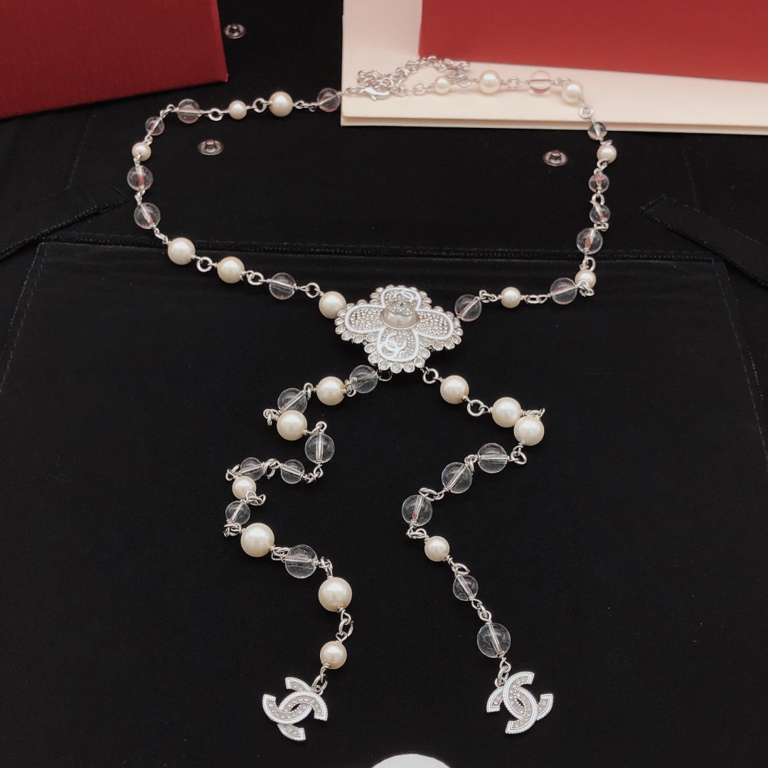 Camellia Pearl-Detail Pendant Necklace – Pearl Detail – Design 004 front product view