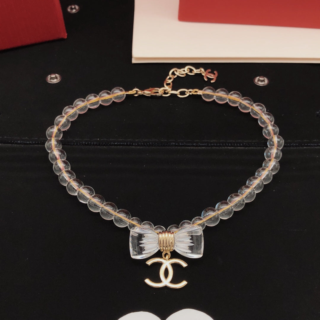 Bow Pearl-Detail Pendant Necklace – Pearl Detail front product view