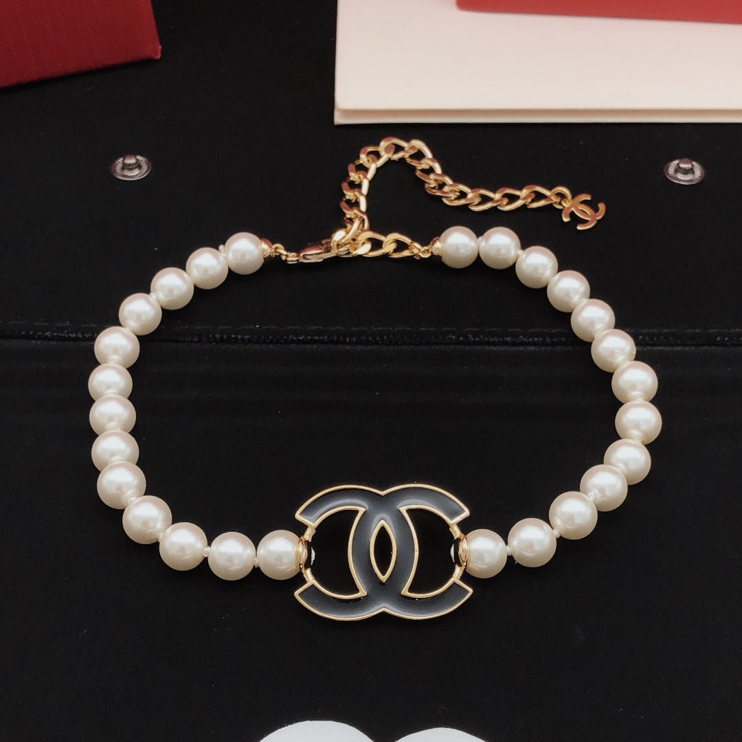 Double-C Emblem Pearl-Detail Pendant Necklace – Pearl Detail – Design 124 main product view