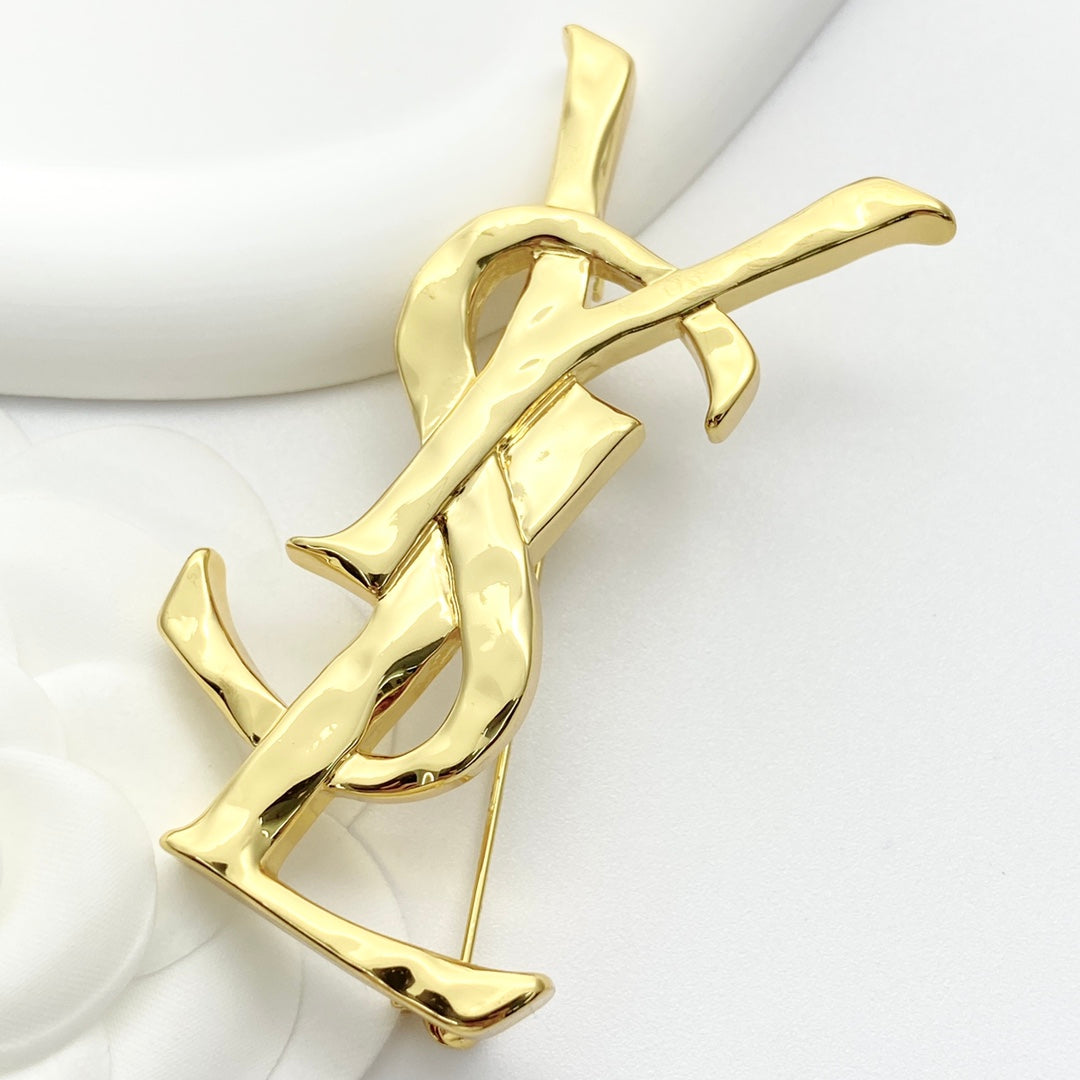 Geometric Emblem Brooch in Polished Metal-Tone – Design 012 front product view