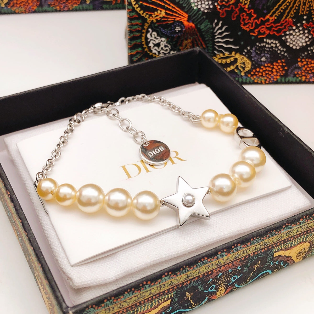 Pearl-Style Motif Statement Bracelet in Polished Metal-Tone with Pearl-Style Detail – Design 007 main product view