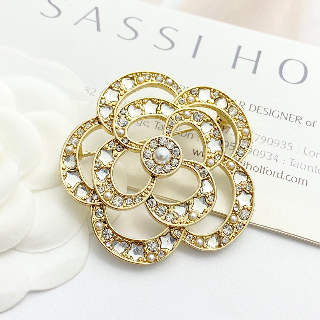 Camellia Brooch in Polished Metal-Tone – Pearl Detail main product view