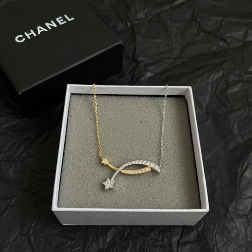 Double-C Emblem Pendant Necklace in Polished Metal-Tone – Design 065 front product view