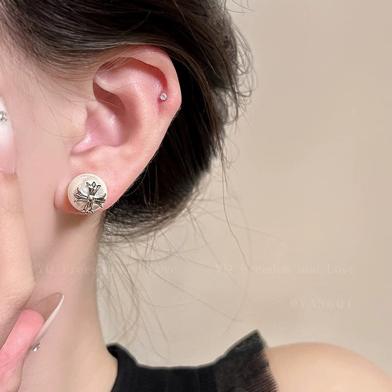 Cross Stud Earrings in Antique Silver-Tone – Design 02 styled product view
