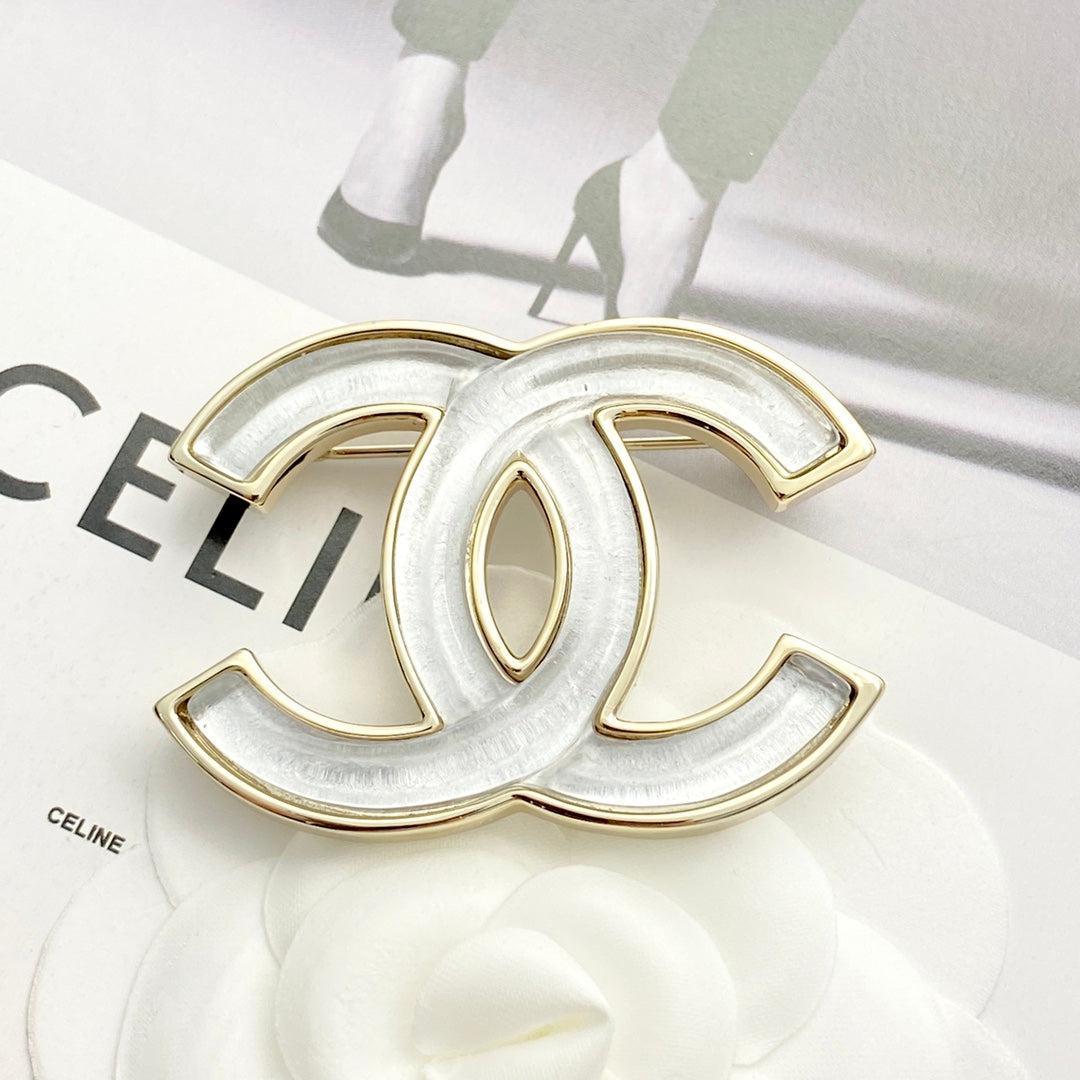 Double-C Emblem Brooch in Gold-Tone – Design 020 styled product view