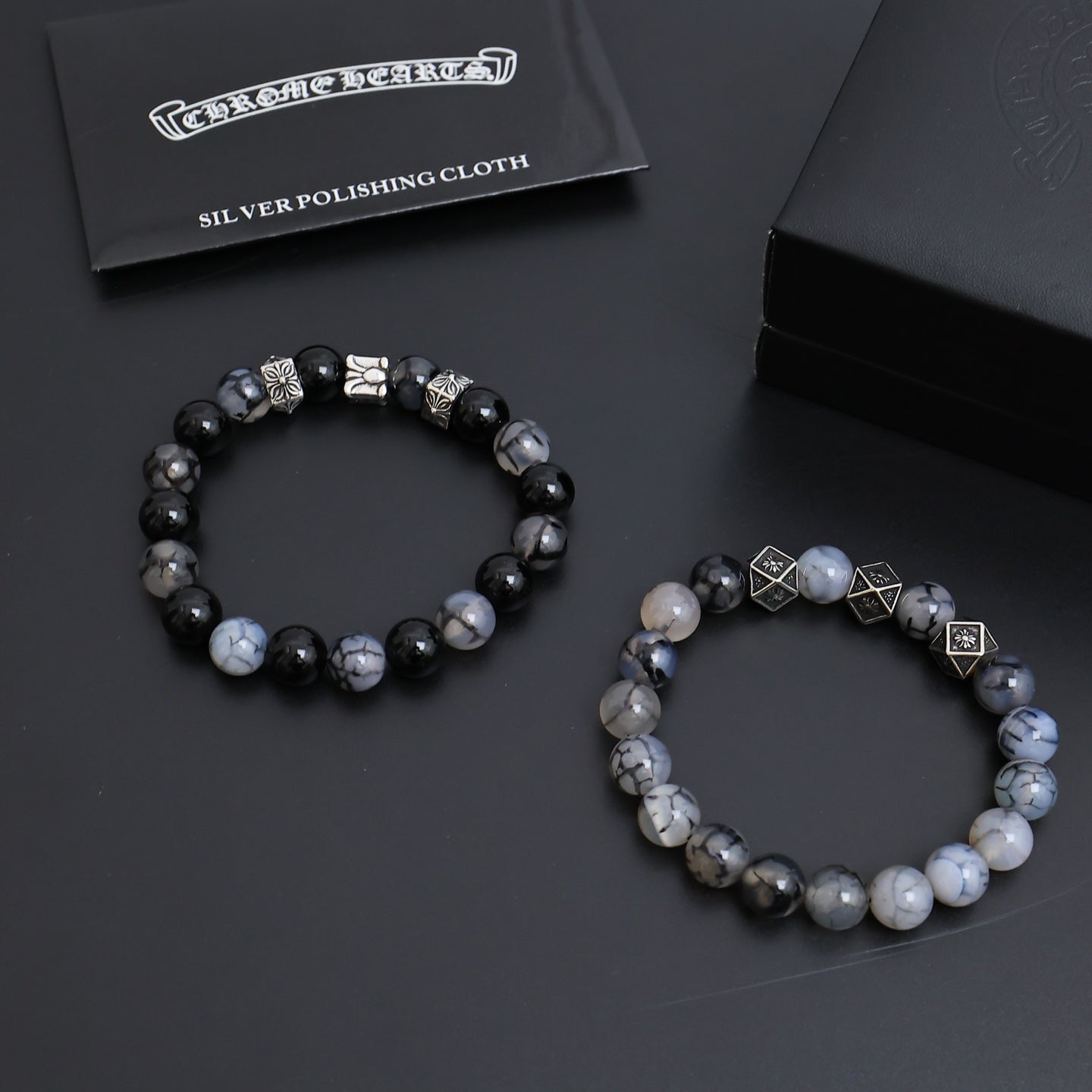Gothic Emblem Beaded Bracelet in Antique Silver-Tone – Design 12 styled product view