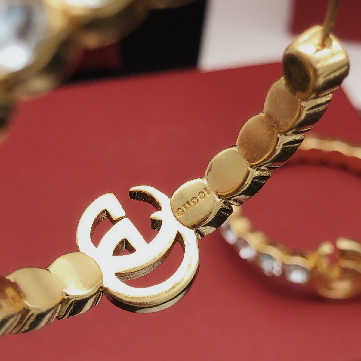 Geometric Emblem Statement Earrings in Gold-Tone – Design 005 detail view