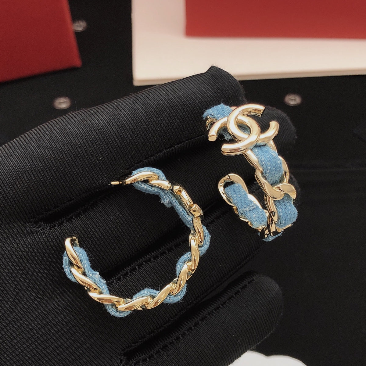 Signature Emblem Statement Earrings in Gold-Tone – Design 025 close-up detail