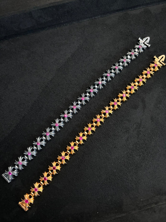 Floral Cross Statement Bracelet in Metal-Tone – Design 03 main product view