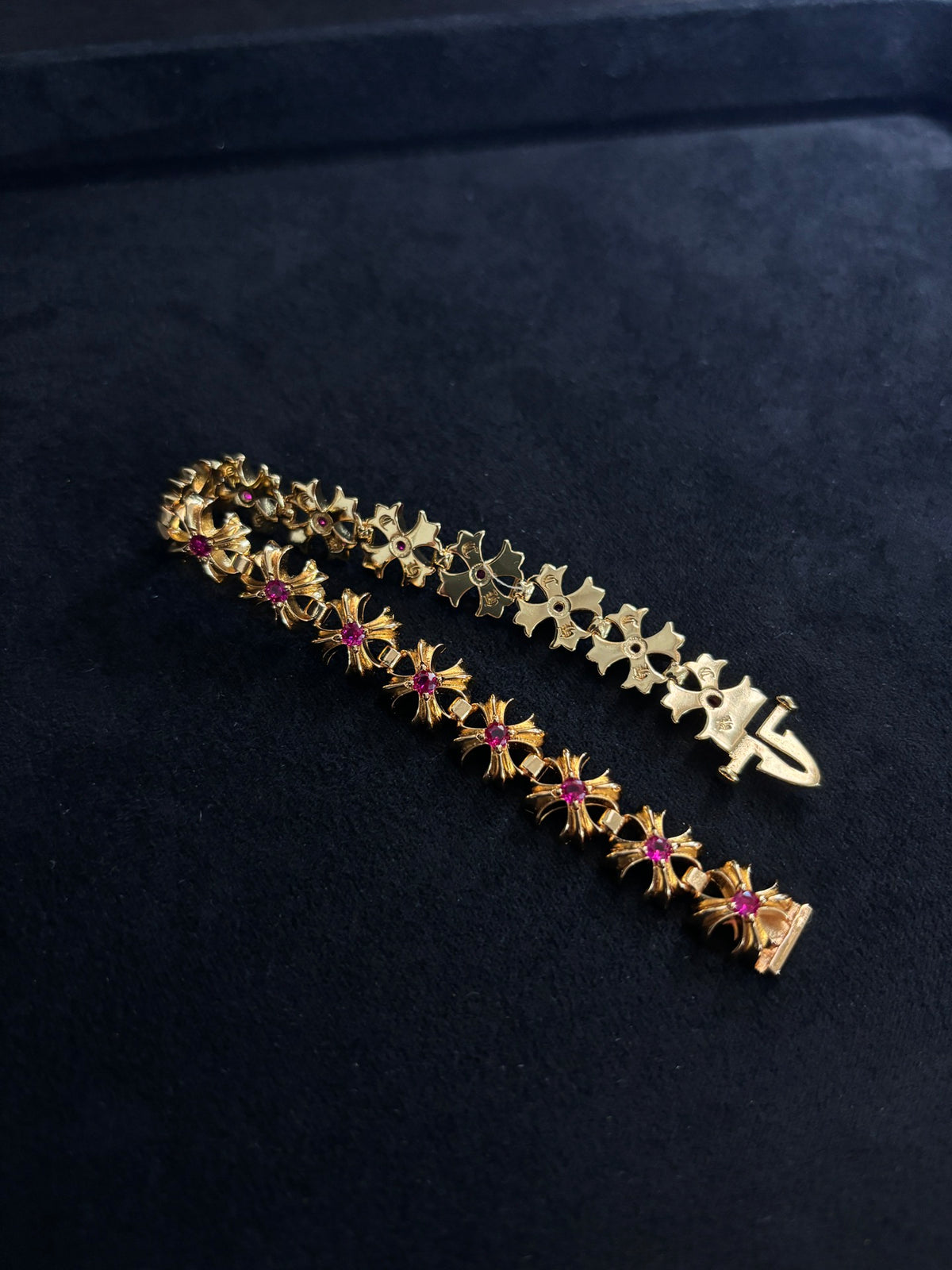 Floral Cross Statement Bracelet in Metal-Tone – Design 03 close-up detail