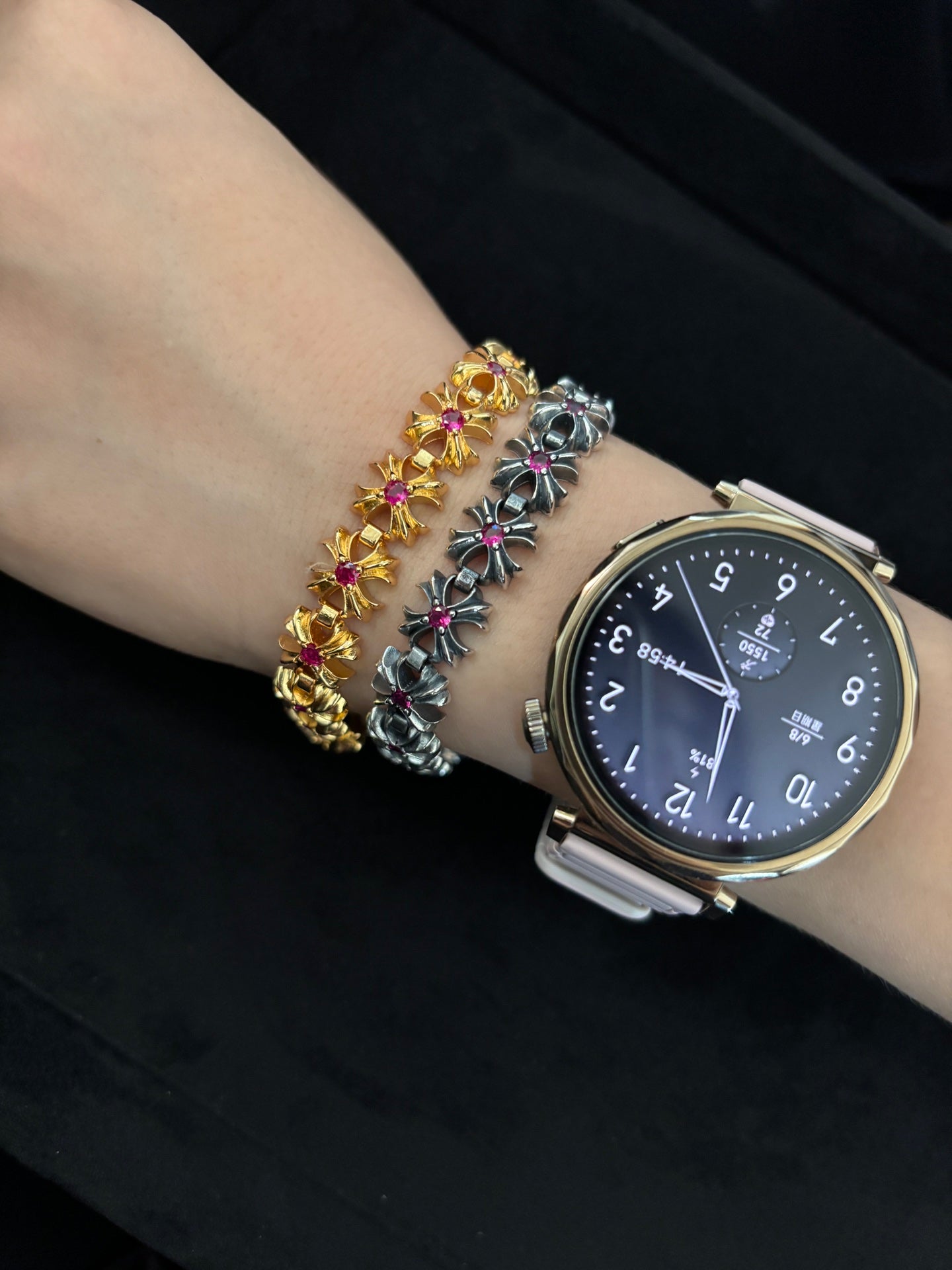 Floral Cross Statement Bracelet in Metal-Tone – Design 03 styled product view