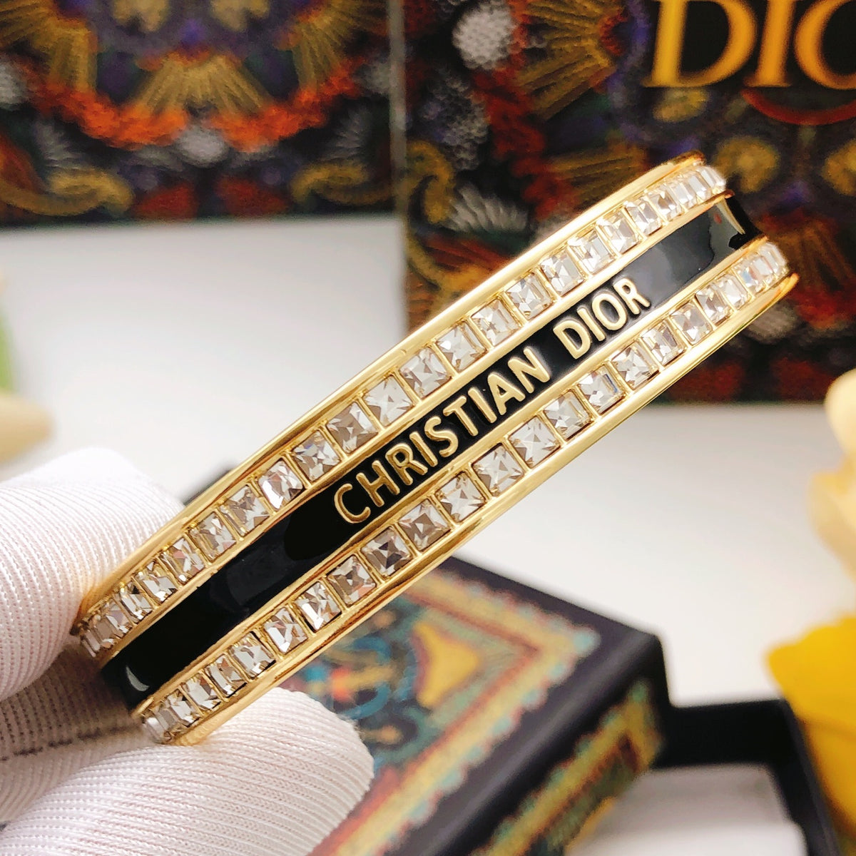 Sculptural Statement Bracelet in Black-Tone with Crystal-Style Accents – Design 003 main product view