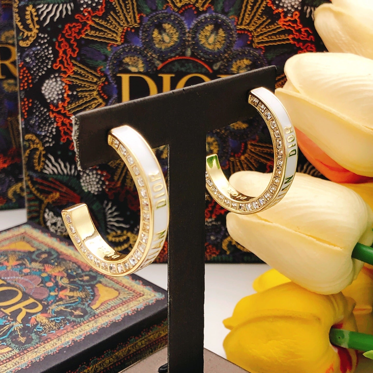 Sculptural Statement Earrings in Polished Metal-Tone with Crystal-Style Accents – Design 002 side detail