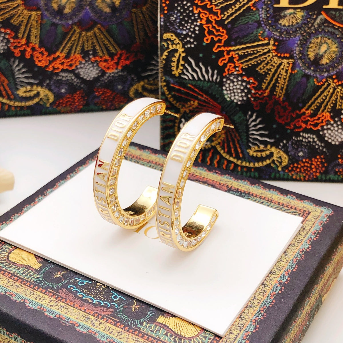 Sculptural Statement Earrings in Polished Metal-Tone with Crystal-Style Accents – Design 002 front view