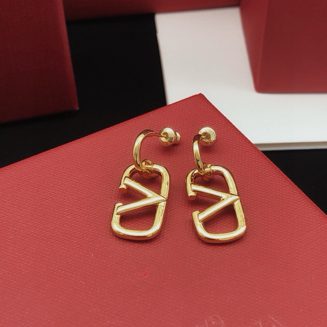 Signature Emblem Drop Earrings in Gold-Tone – Design 01 close-up view