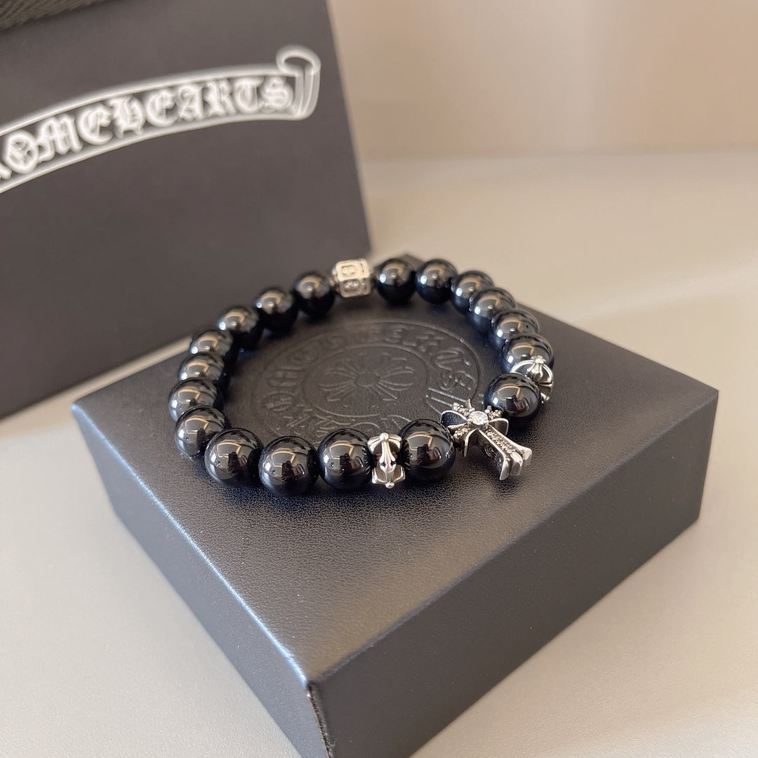 Gothic Emblem Beaded Bracelet in Antique Silver-Tone – Design 39 detail view