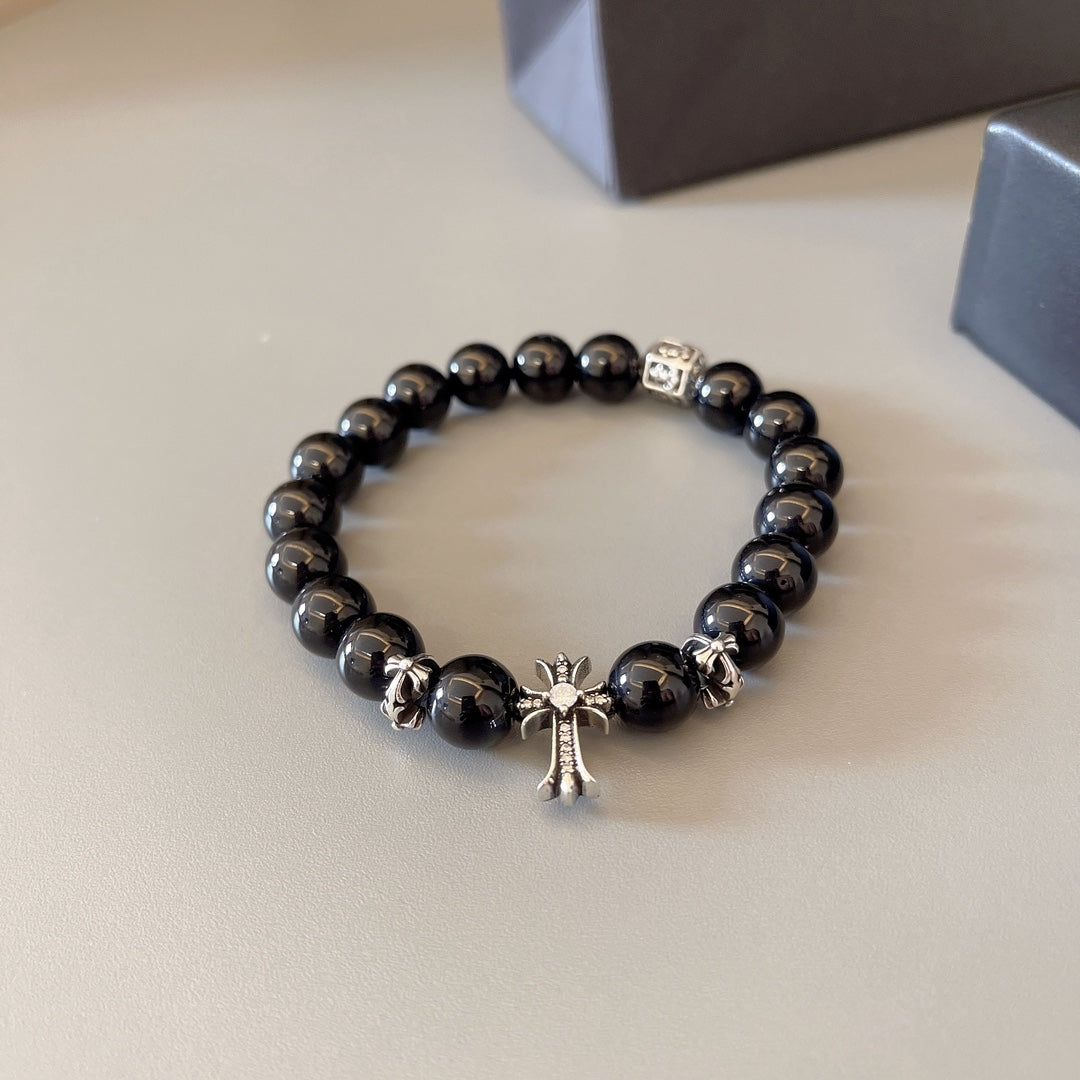 Gothic Emblem Beaded Bracelet in Antique Silver-Tone – Design 39 close-up detail