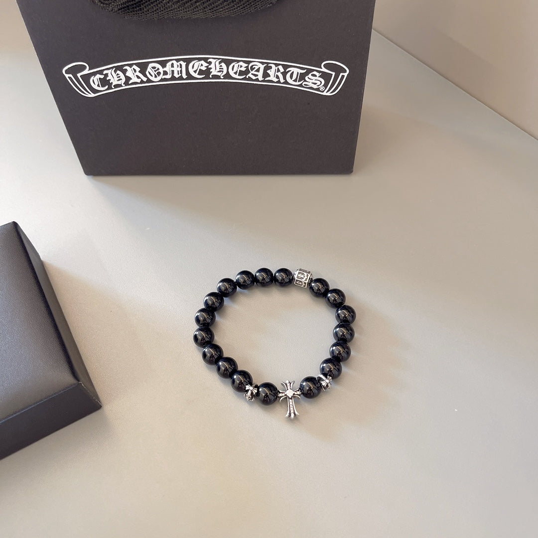Gothic Emblem Beaded Bracelet in Antique Silver-Tone – Design 39 side detail