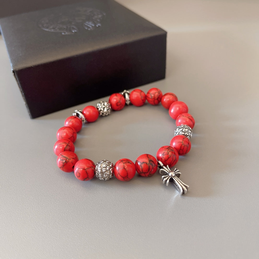 Gothic Emblem Beaded Bracelet in Antique Silver-Tone – Design 40 side detail