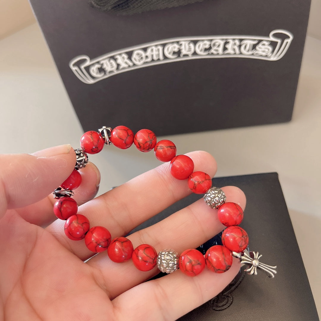 Gothic Emblem Beaded Bracelet in Antique Silver-Tone – Design 40 main product view