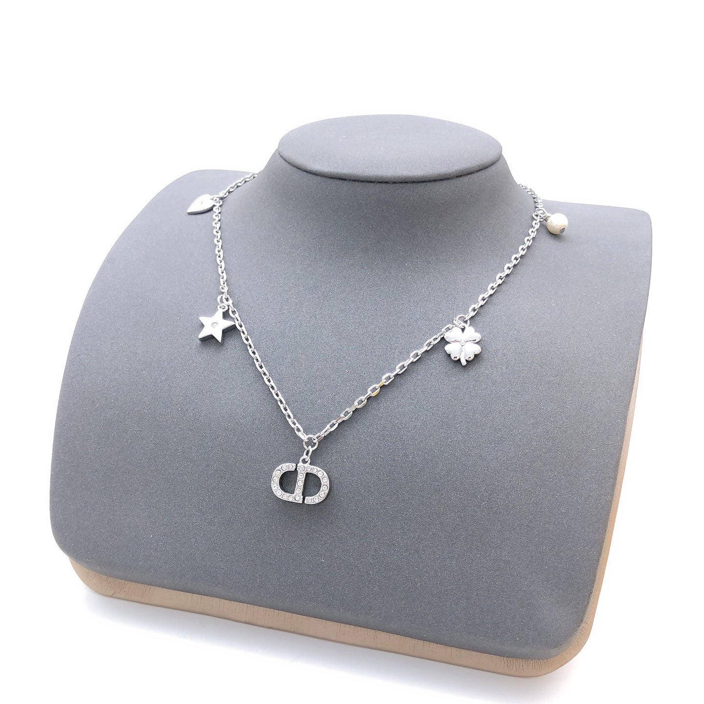Heart Motif Pendant Necklace in Polished Metal-Tone – Design 011 front view