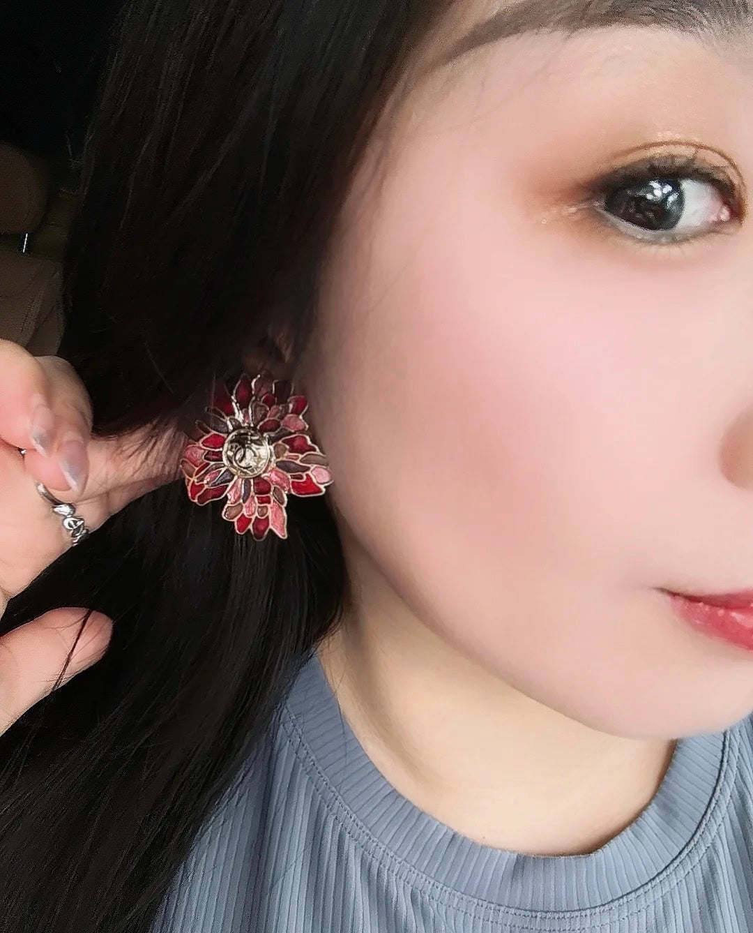 Floral Statement Earrings in Polished Metal-Tone main product view