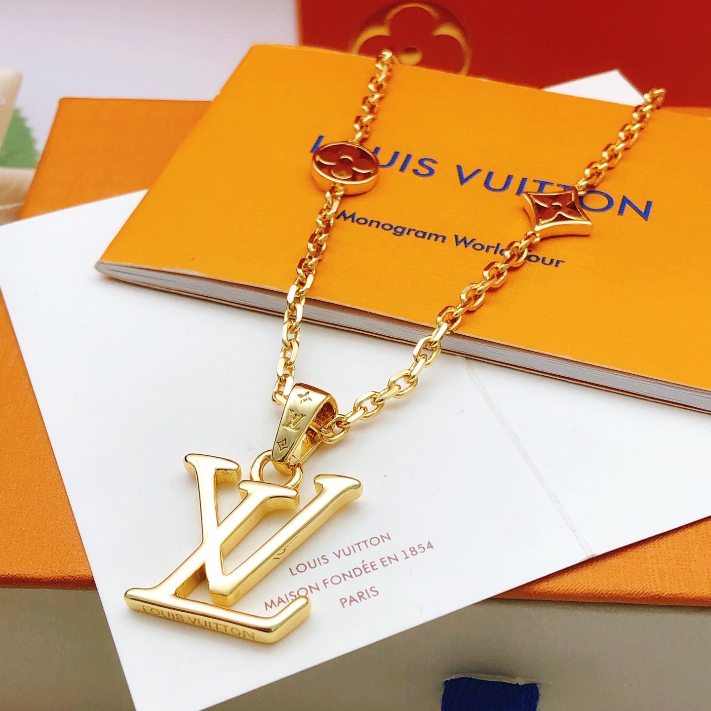 Geometric Emblem Pendant Necklace in Gold-Tone – Design 027 main product view
