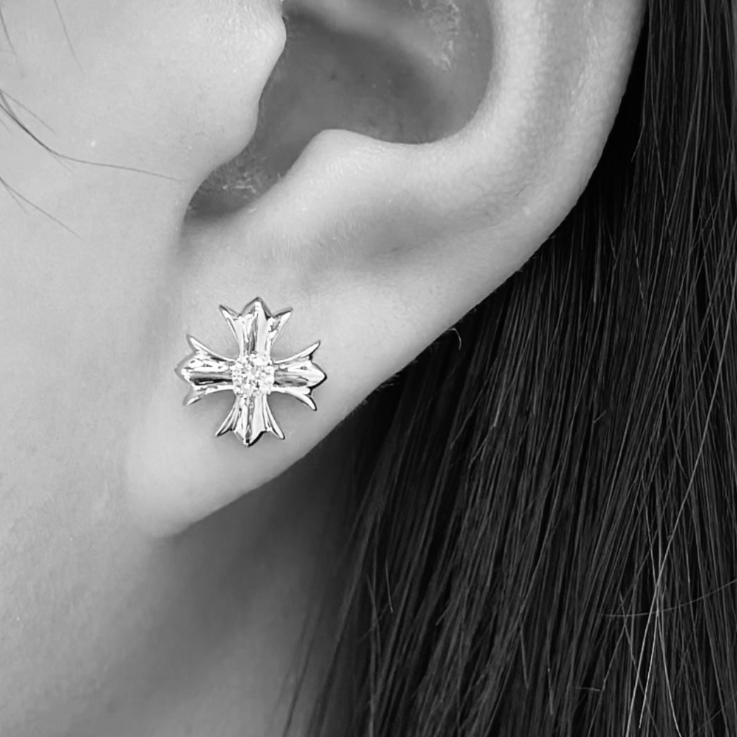 Cross Stud Earrings in Antique Silver-Tone – Design 03 styled product view